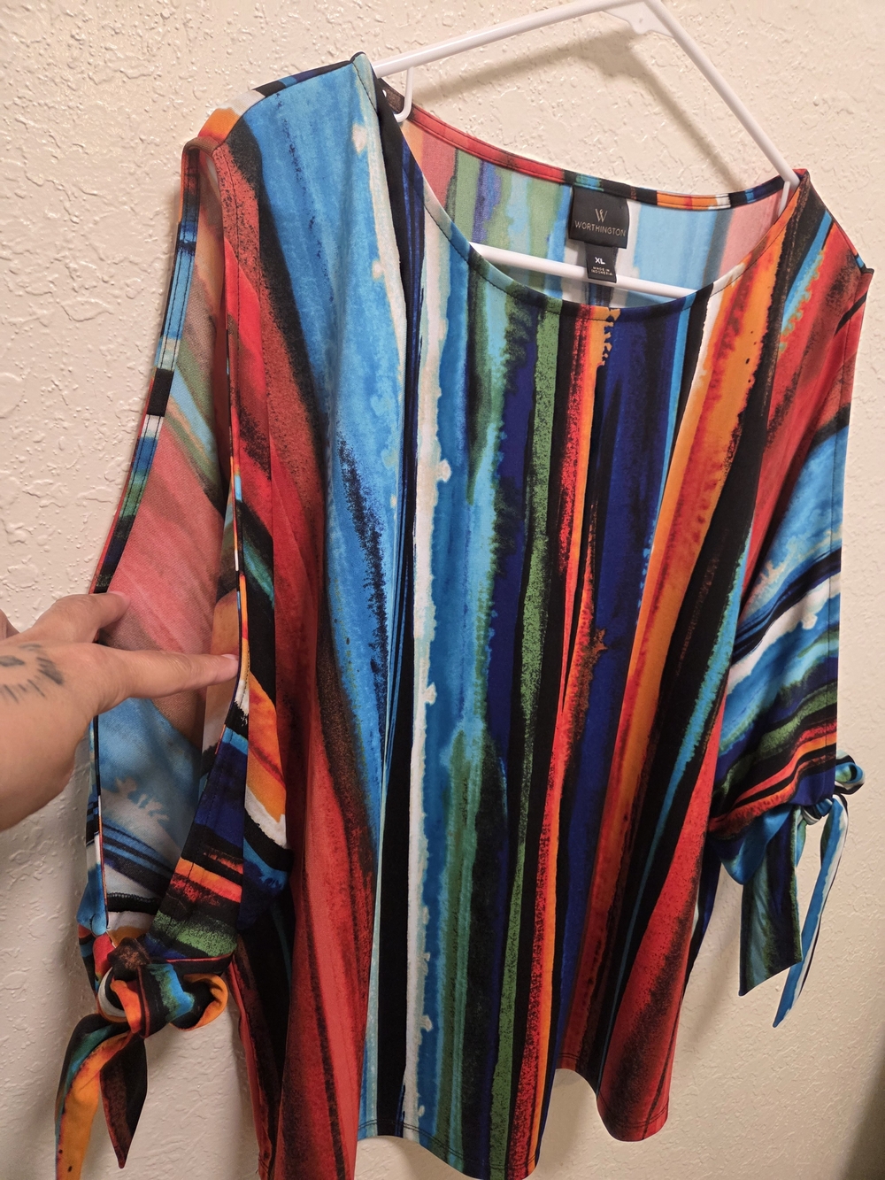 Worthington Rainbow Colored Cold Shoulder Top - Picture 3 of 5